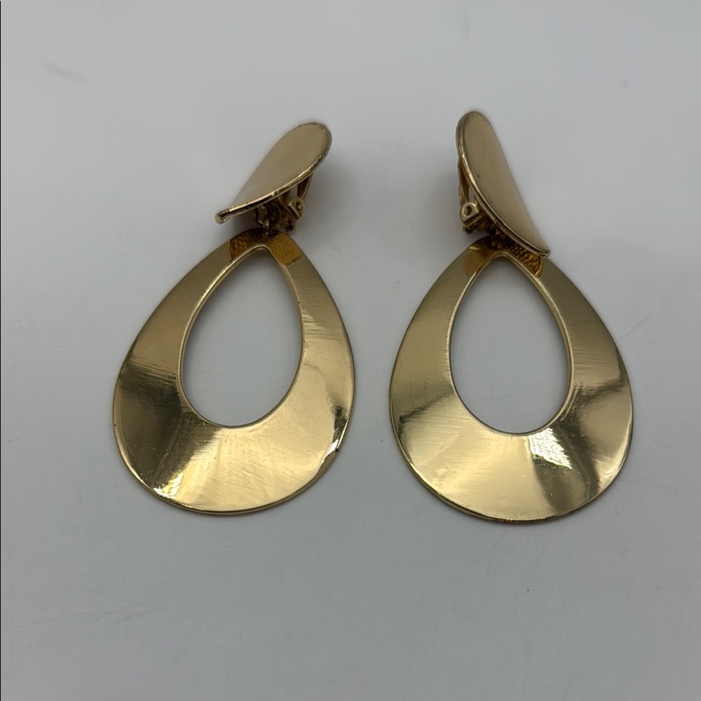 Gold Teardrop Clip Earrings.